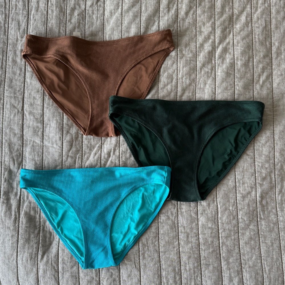 aerie Ribbed Bikini Bottoms in Brown, Forest Green & Teal